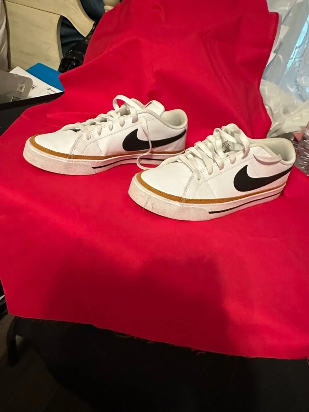 Nike White Sneakers with Navy Swoosh and Gold Accent - Picture 5 of 11